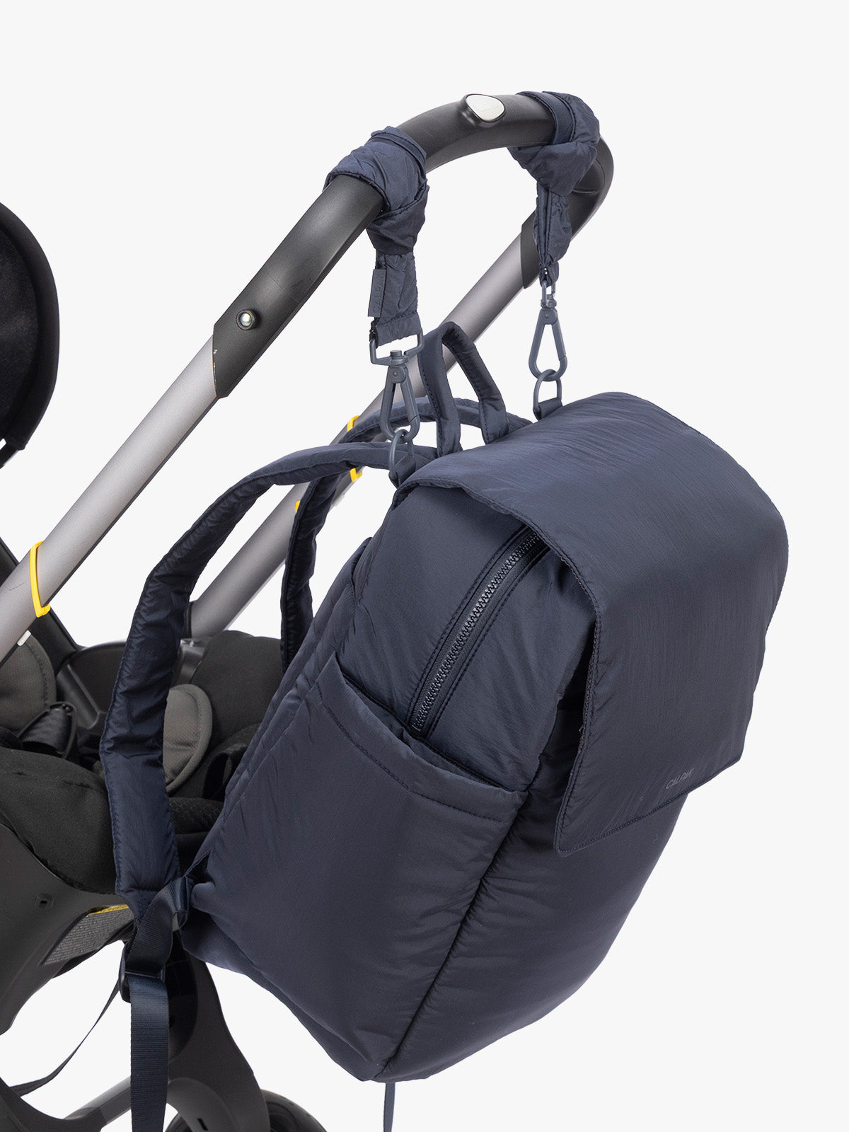 CALPAK Diaper Backpack in blue Navy on stroller; BPB2401-NAVY