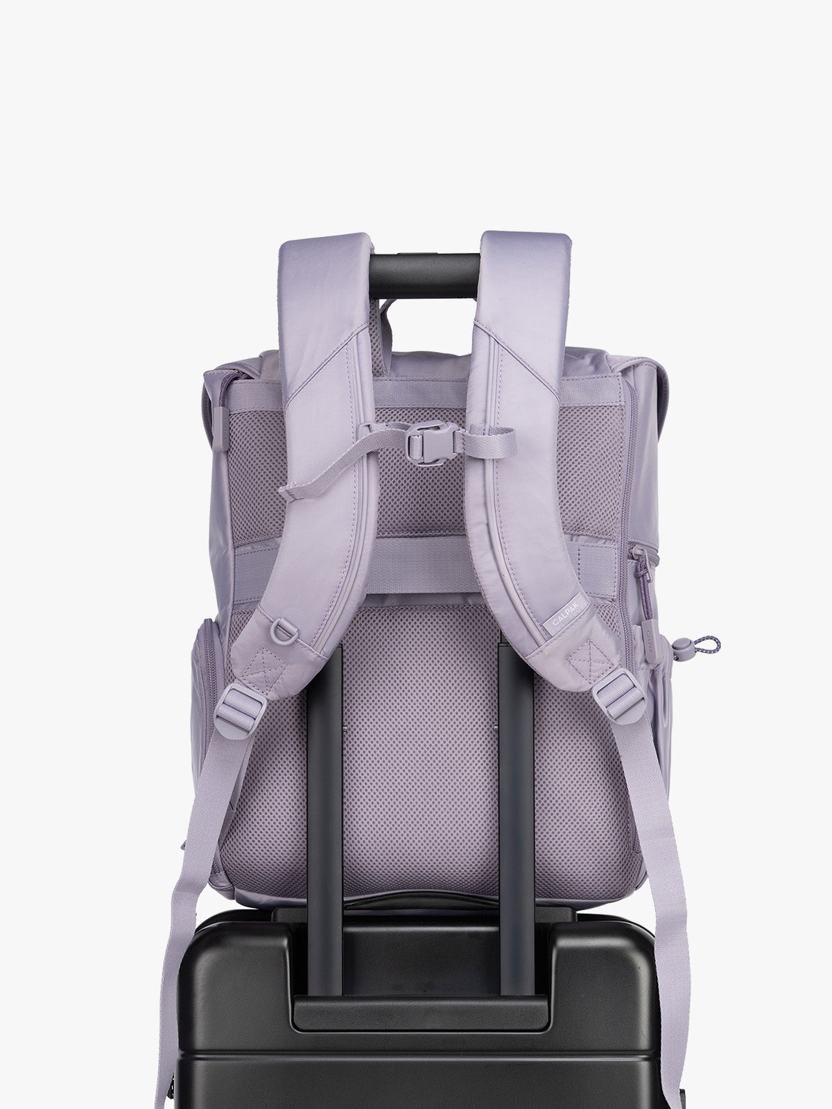 CALPAK Fit Gym Backpack in light purple Iris front view with trolley sleeve for luggage; BPF2601-IRIS