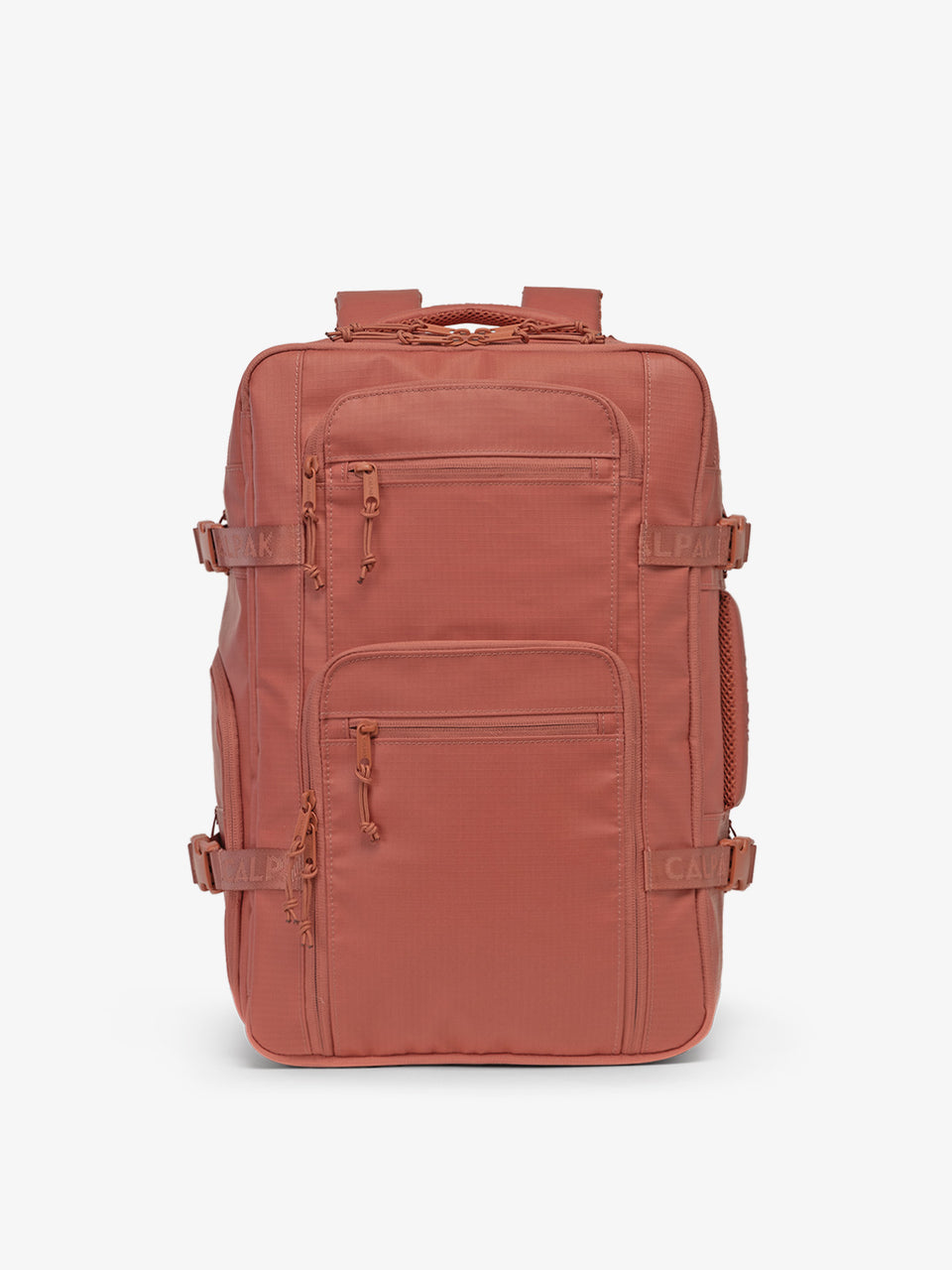 CALPAK Terra 26L Laptop Backpack Duffel in red and orange Matte Clay front view; BPH2201-CLAY