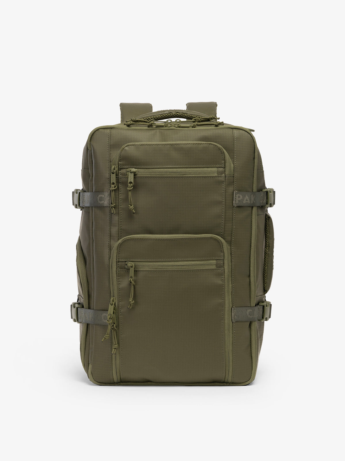 CALPAK Terra 26L Laptop Backpack Duffel in dark green Matte Pine front view; BPH2201-PINE