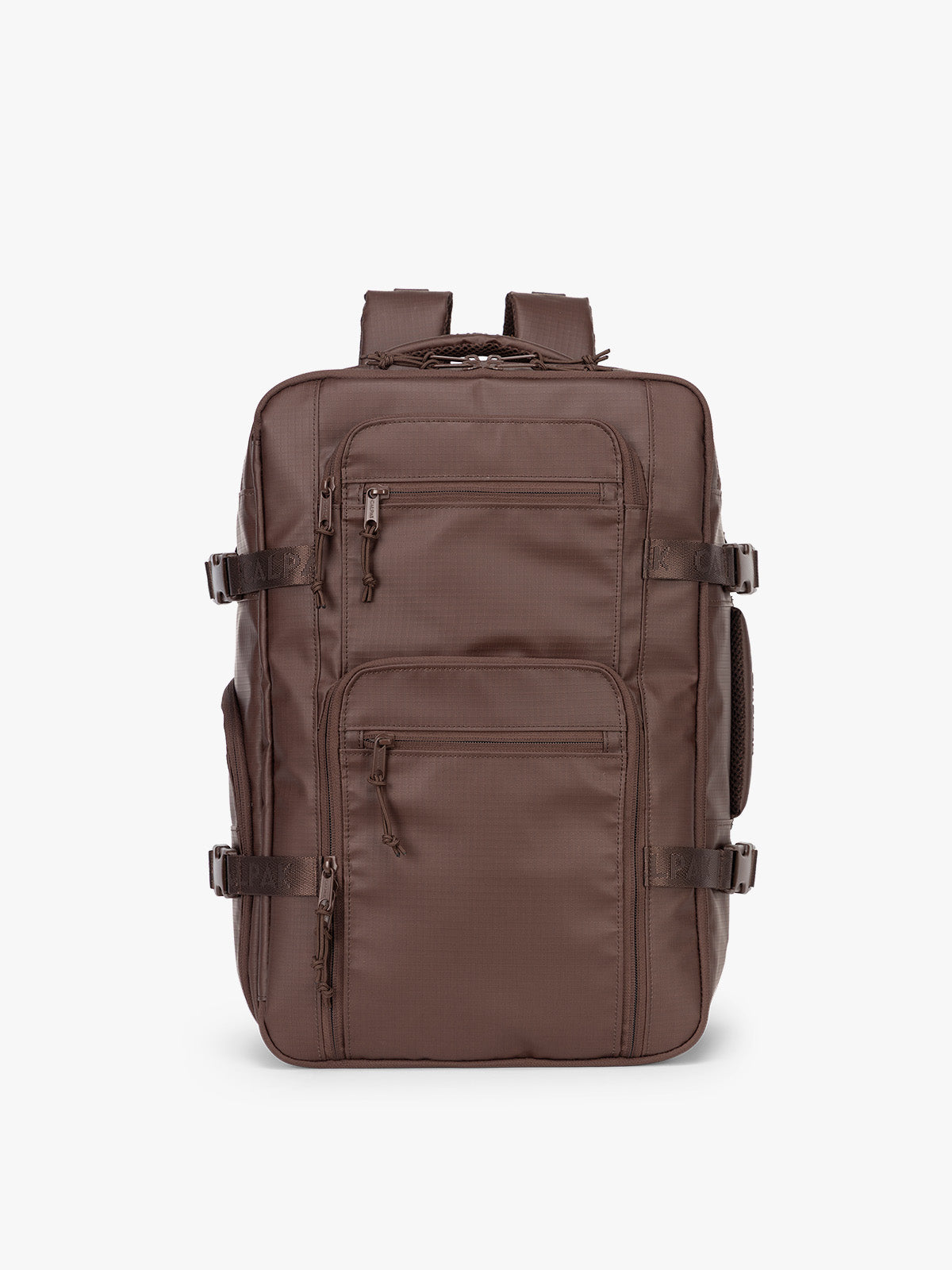 CALPAK Terra 26L Laptop Duffel Backpack in brown Walnut front view;  BPH2201-WALNUT