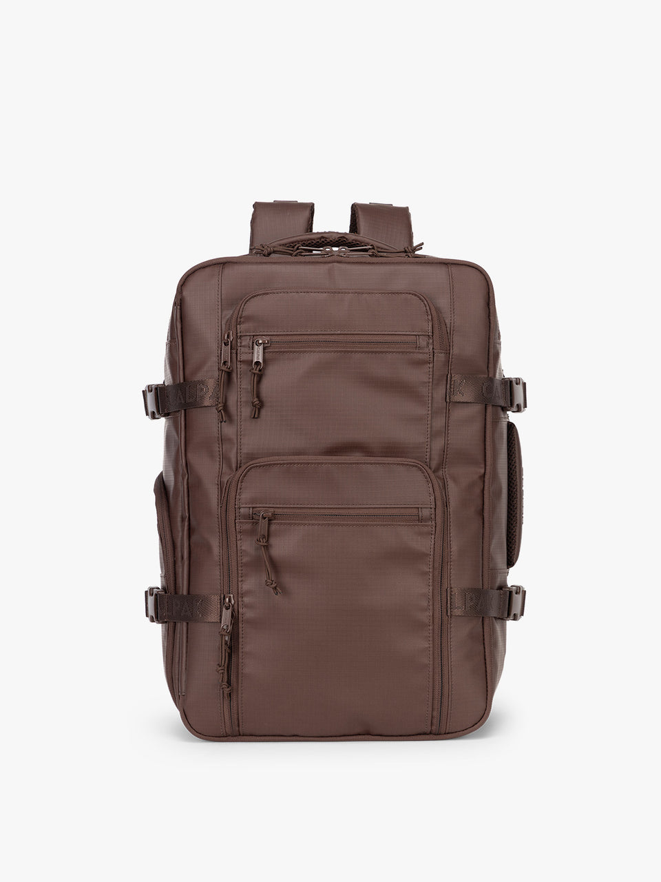 CALPAK Terra 26L Laptop Duffel Backpack in brown Walnut front view;  BPH2201-WALNUT