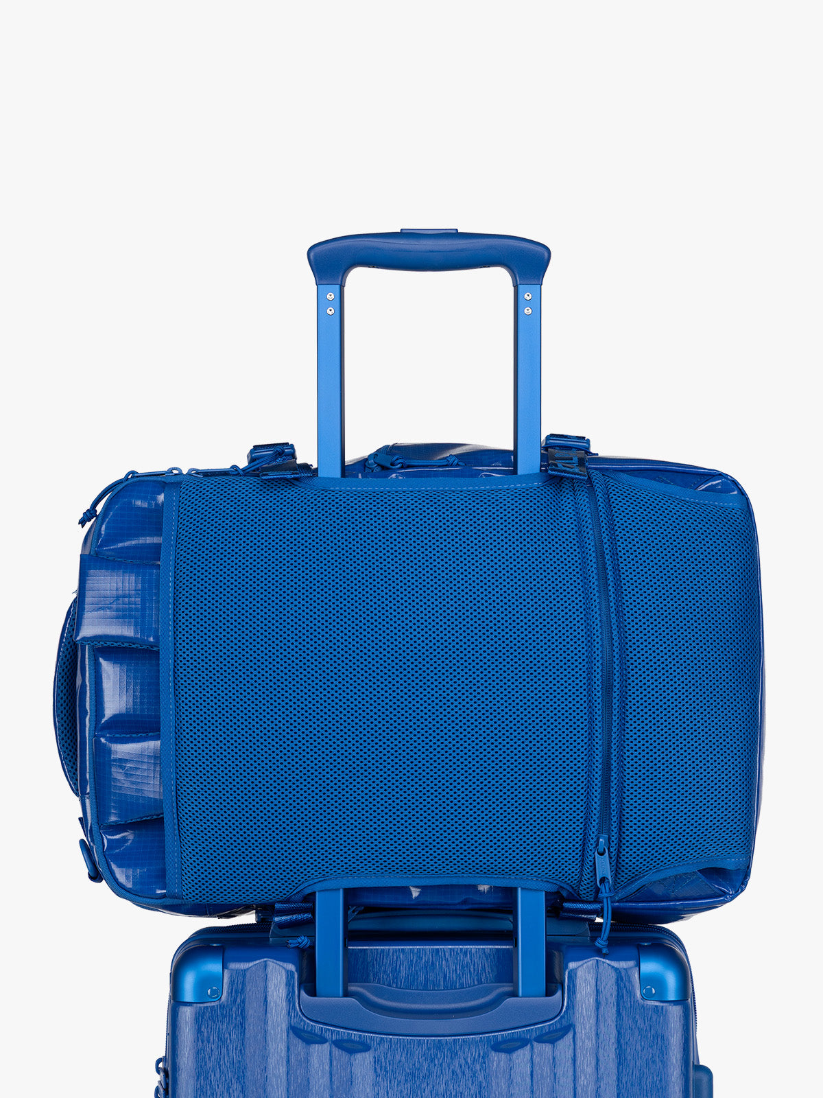 CALPAK Terra 26L Backpack Duffel in blue Cobalt back with trolley sleeve; BPH2201-COBALT