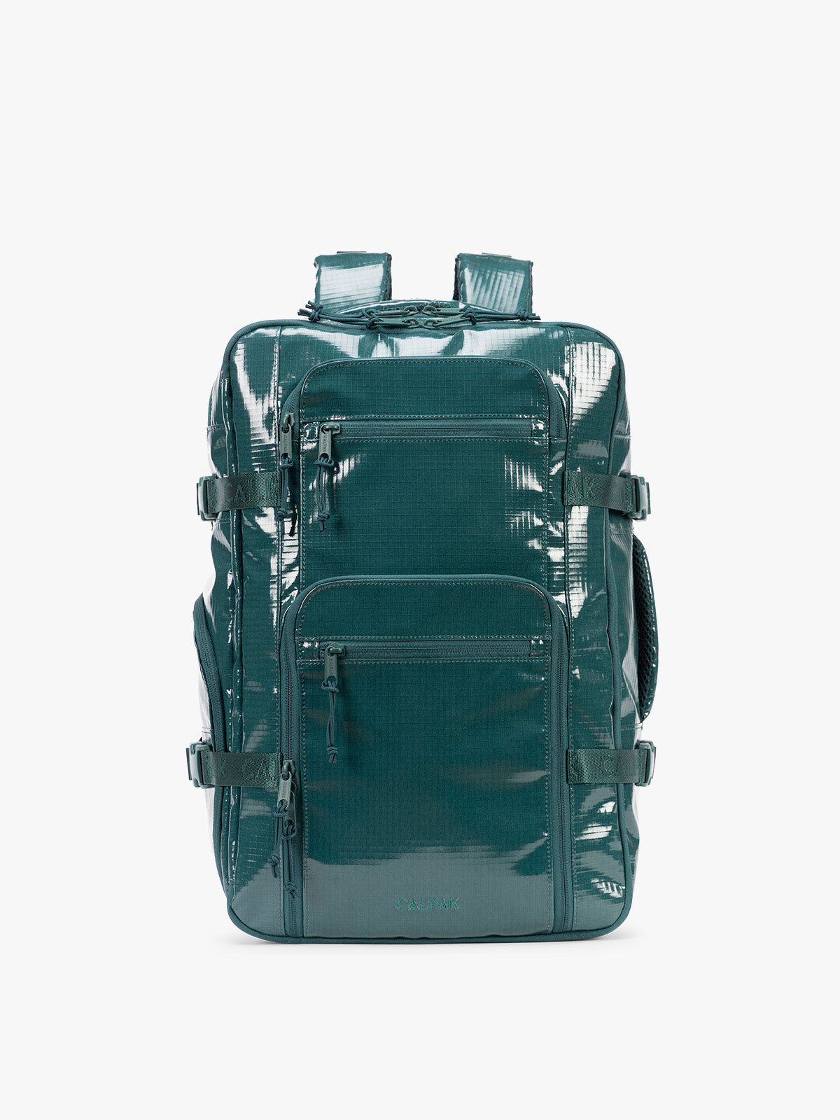 CALPAK Terra 26L Laptop Backpack in dark blue green Kale with multiple pockets on a white background; BPH2201-KALE