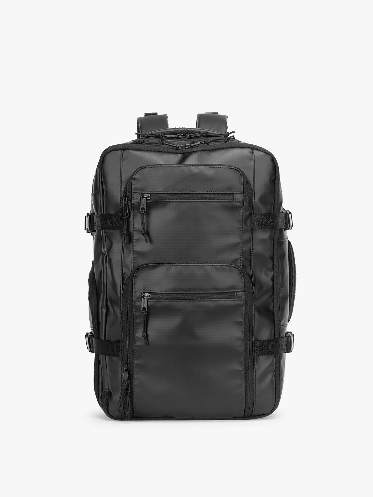 CALPAK Terra 26L Laptop Duffel Backpack in black Matte Obsidian front view; BPH2201-MATTE-OBSIDIAN