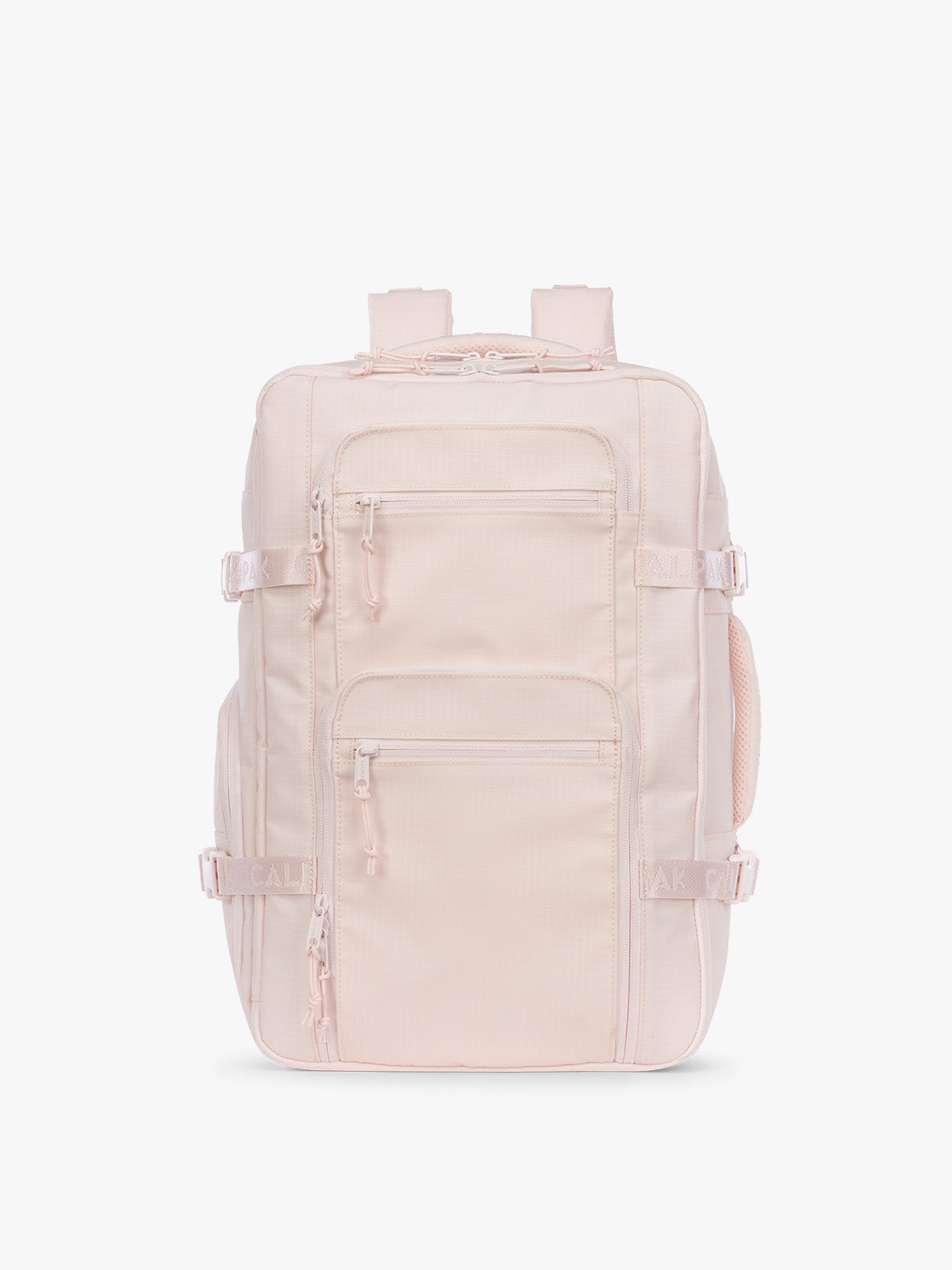 CALPAK Terra 26L Laptop Duffel Backpack with multiple pockets in light pink Shell Pink on a white background; BPH2201-SHELL-PINK