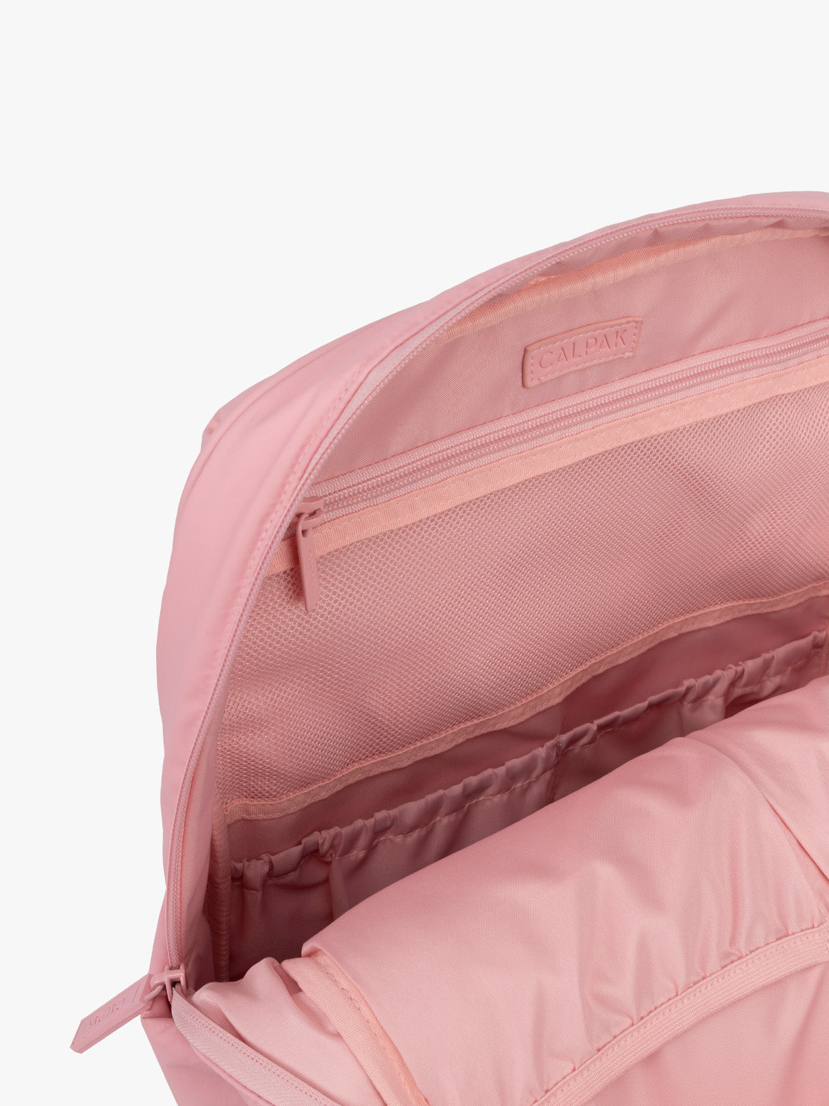 CALPAK Luka 15in Laptop Backpack in monochrome pink Blossom inside compartment; BPL2001-BLOSSOM