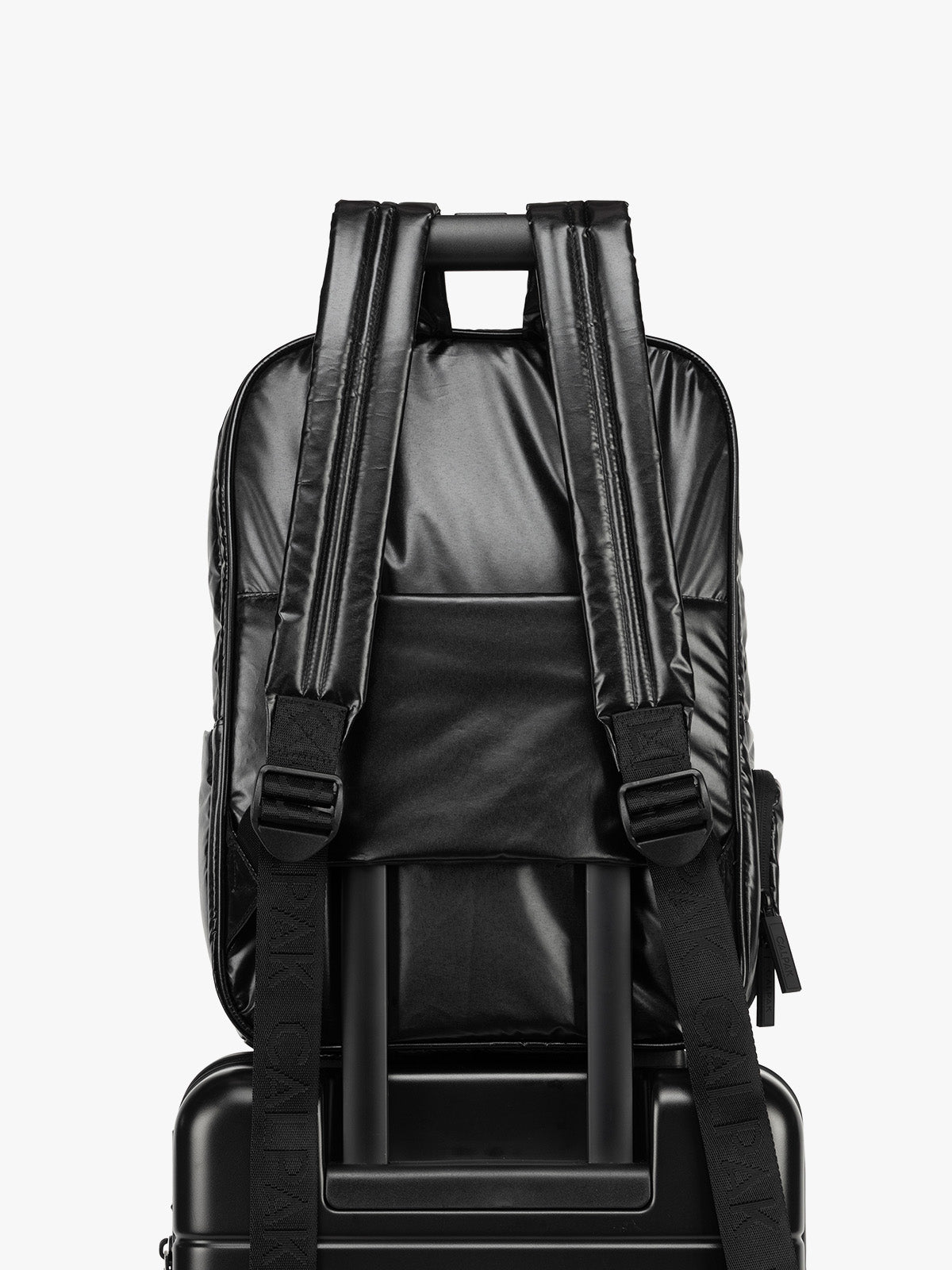 Trolley sleeve CALPAK Luka Backpack in Glazed Black; BPL2001-GLAZED-BLACK