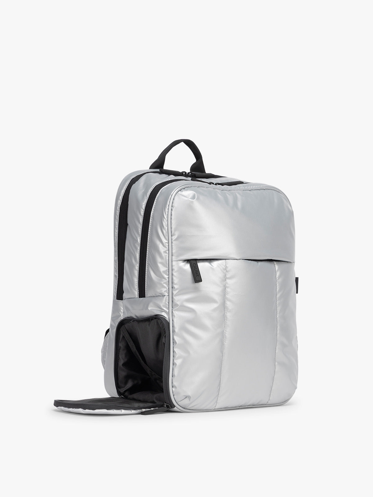 Side view of CALPAK Luka Backpack in Silver; BPL2001-SILVER