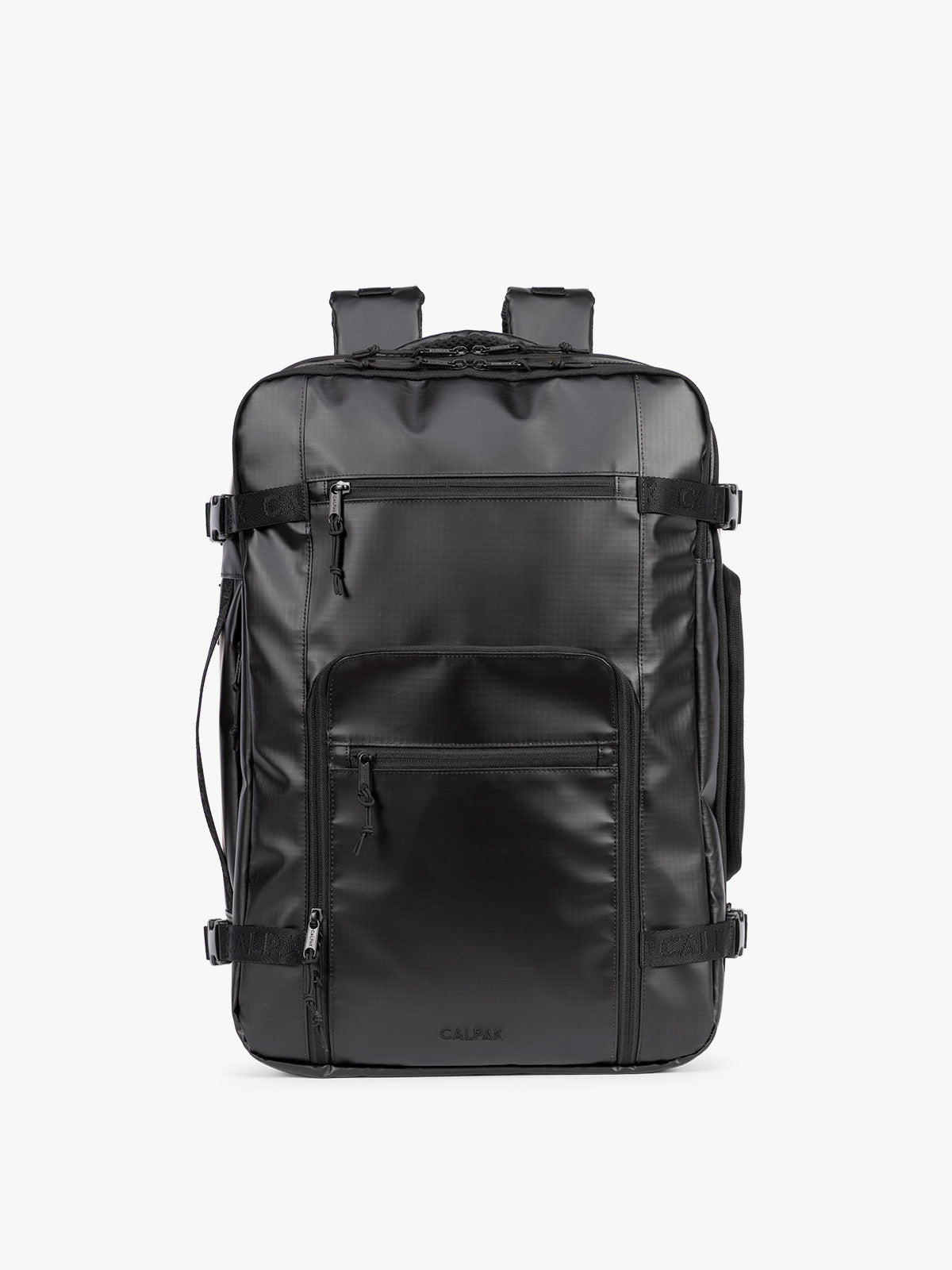 CALPAK Terra 35L Laptop Backpack Duffel in matte black Obsidian on a white background; BPTL2601-MATTE-OBSIDIAN