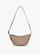 CALPAK Luka Crescent Tote bag in light brown Chocolate with shoulder strap and bag is expandable up to 2"; CBL2601-CHOCOLATE