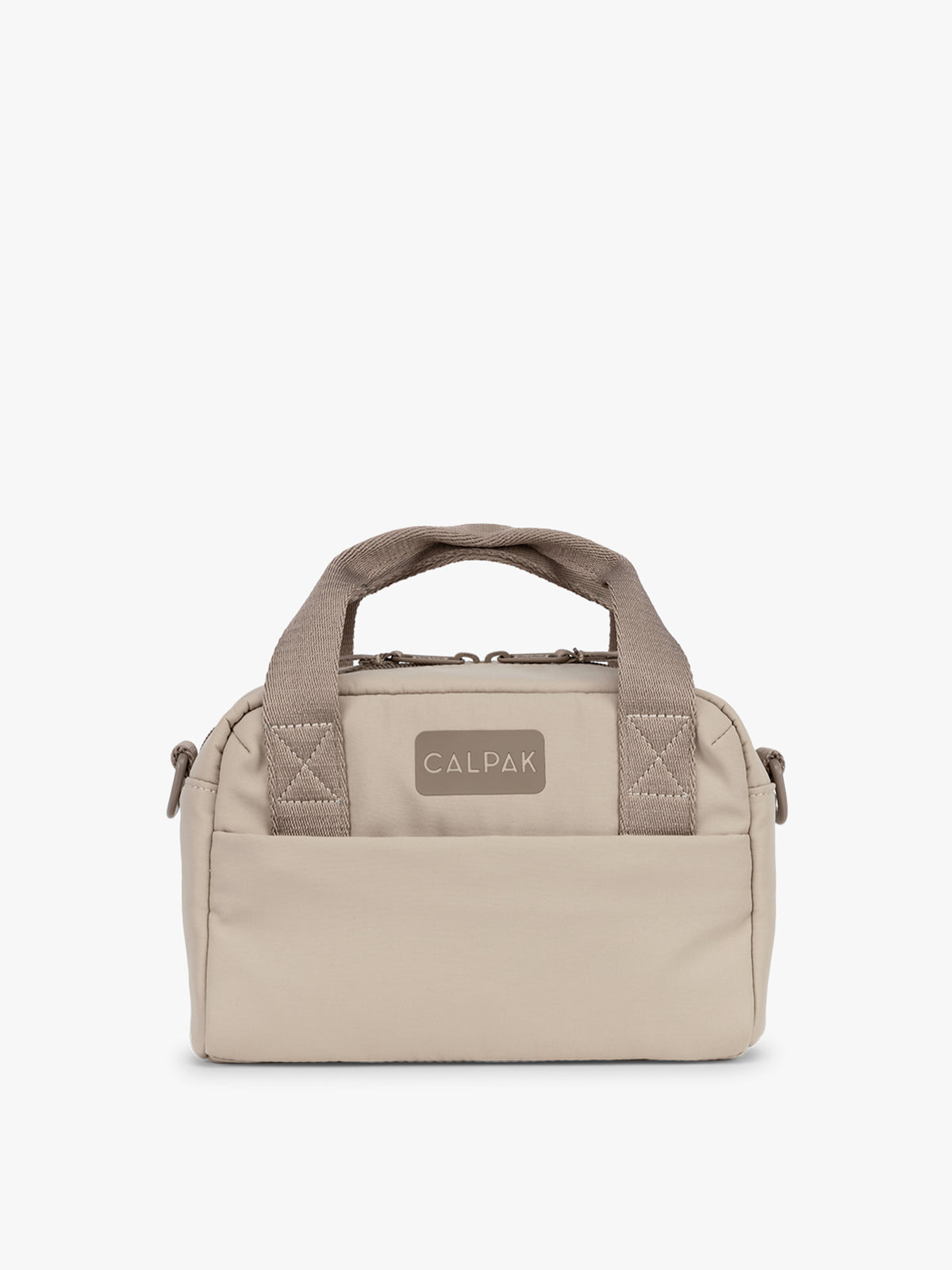 CALPAK Connect Crossbody Bag in beige Greige with a visible brand logo on a white background; CCN2501-GREIGE