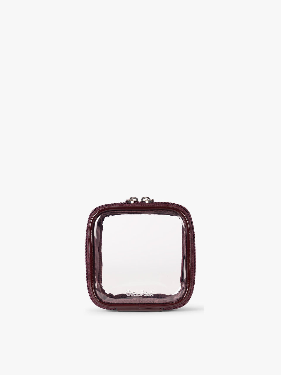 CALPAK Tiny Clear Cosmetics Case in maroon Dark Cherry; CCT2501-GLAZED-DARK-CHERRY