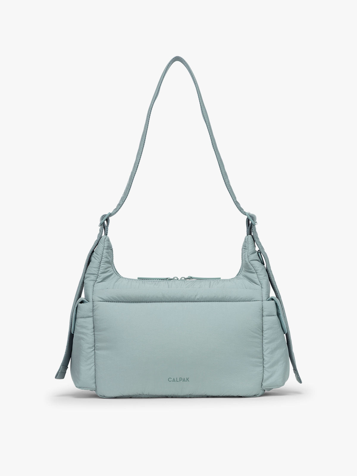 CALPAK Crossbody Diaper Bag in light blue Bluebell back view; CDB2501-BLUEBELL