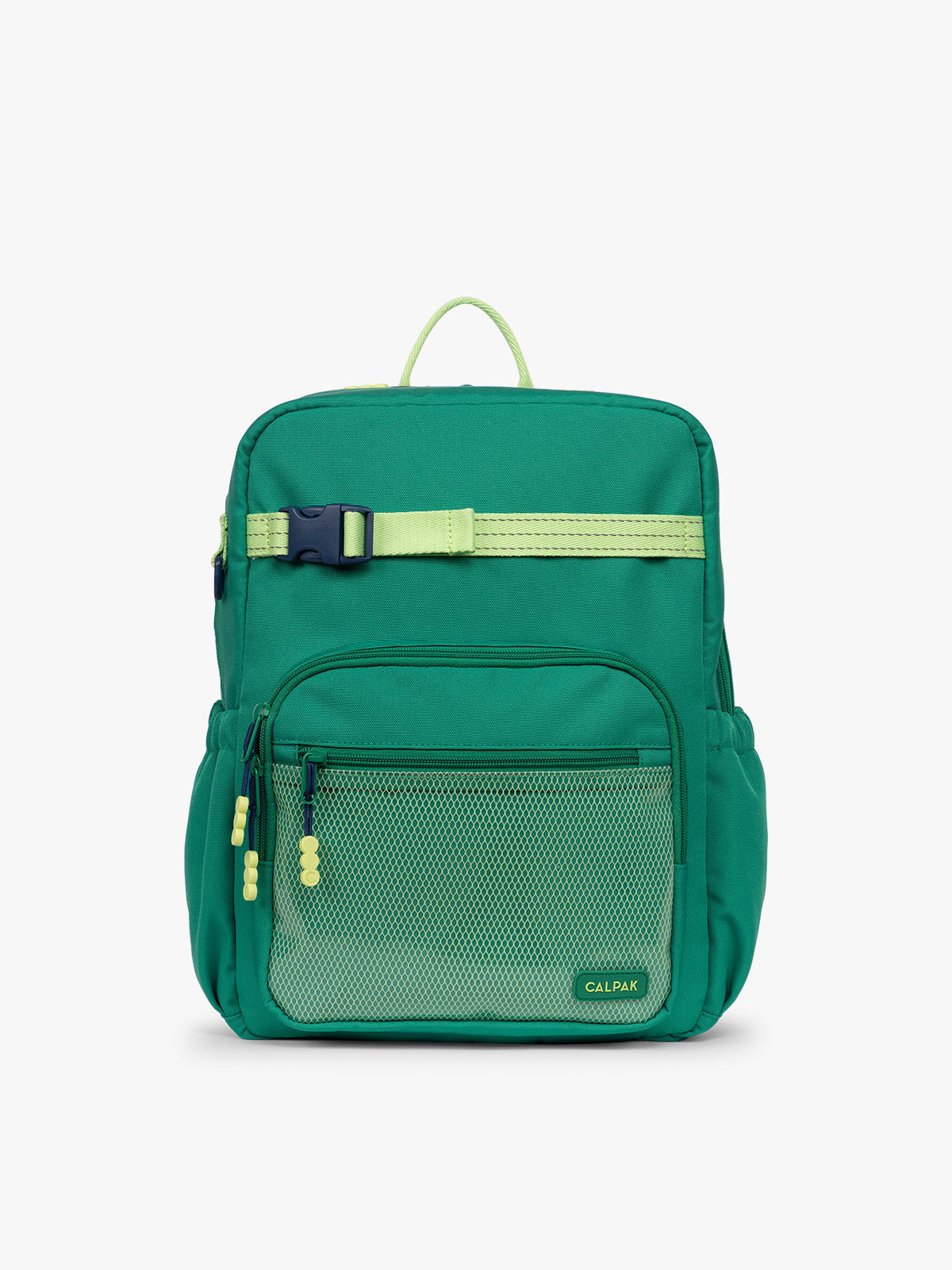 Green CALPAK Kids Large Backpack with lime green accents on a white background; CKBL2501-GREEN