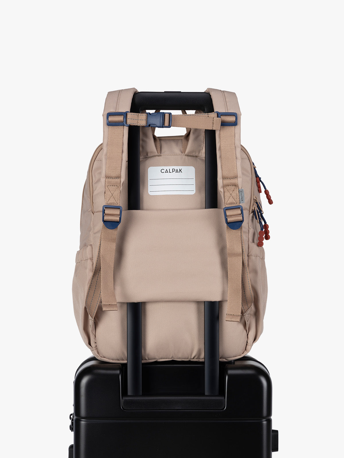 CALPAK Kids Large Backpack in brown and tan Khaki with back luggage trolley sleeve; CKBL2501-KHAKI