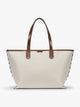 CALPAK Colette 15" Canvas Laptop Tote in beige canvas material with brown finishing in Natural Brown; CLCT2601-NATURAL-BROWN