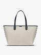 CALPAK Colette 15" Canvas Laptop Tote in beige canvas material  with blue finishing in Natural Navy; CLCT2601-NATURAL-NAVY