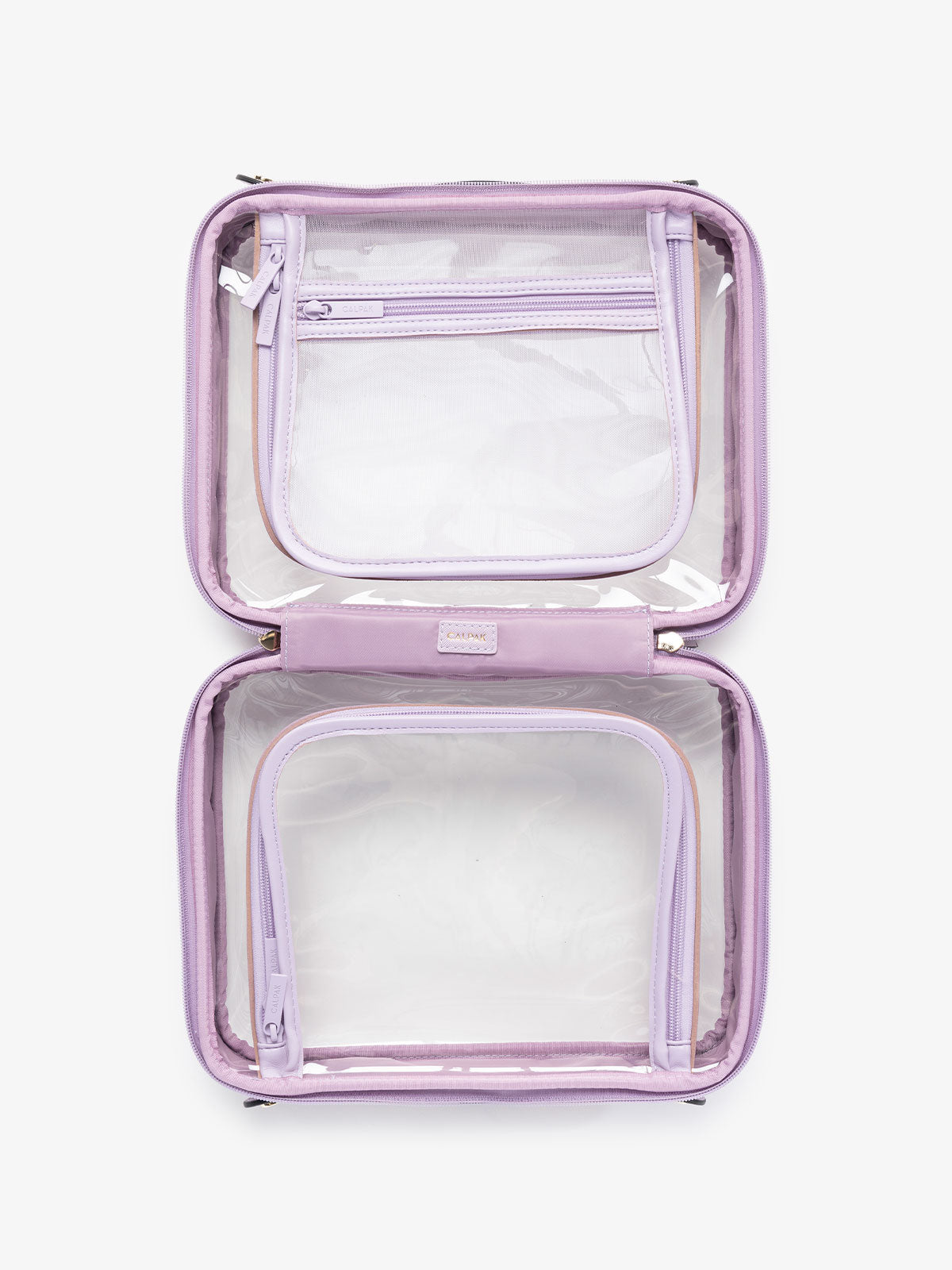 clear makeup bag with compartments; CCC2001-LAVENDER
