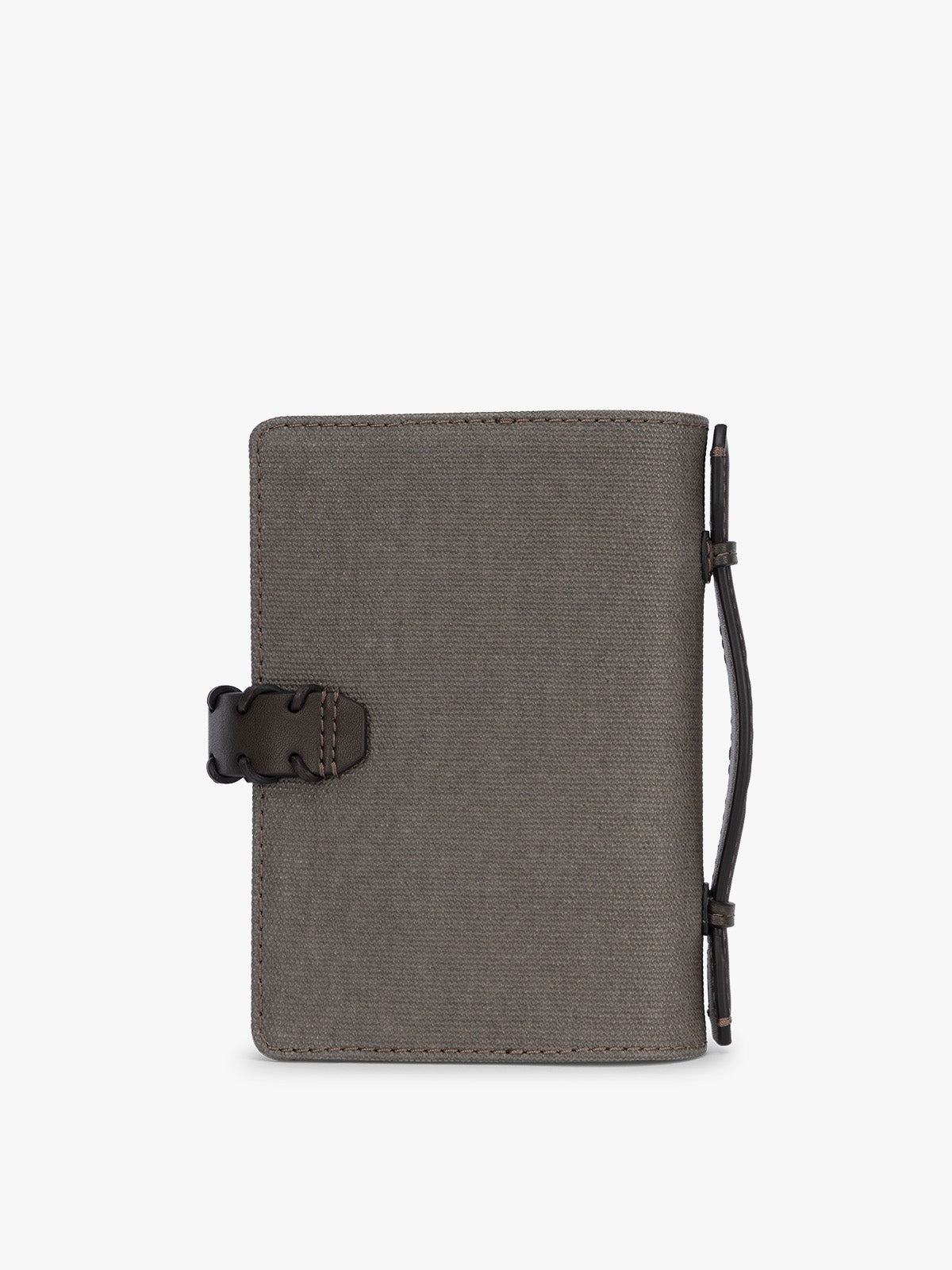 Backside of CALPAK Colette Multi Passport Wallet in brown Mushroom canvas material; CLPW2601-MUSHROOM