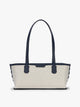 CALPAK Colette Canvas Shoulder Tote in beige canvas material  and blue finishing; CLST2601-NATURAL-NAVY