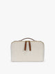 CALPAK Colette Lay-Flat Canvas Toiletry Bag in beige material and brown finishing canvas material; CLTB2601-NATURAL-BROWN