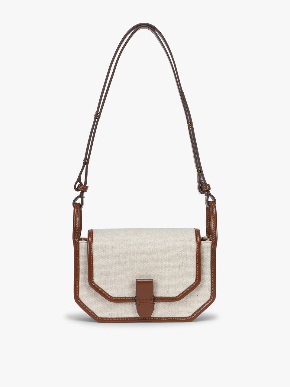 CALPAK Colette Canvas Crossbody Wallet Bag in Natural Brown with beige canvas material and brown finishing; CLWC2601-NATURAL-BROWN
