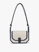 CALPAK Colette Canvas Crossbody Wallet Bag in Natural Brown with beige canvas material and blue finishing; CLWC2601-NATURAL-NAVY