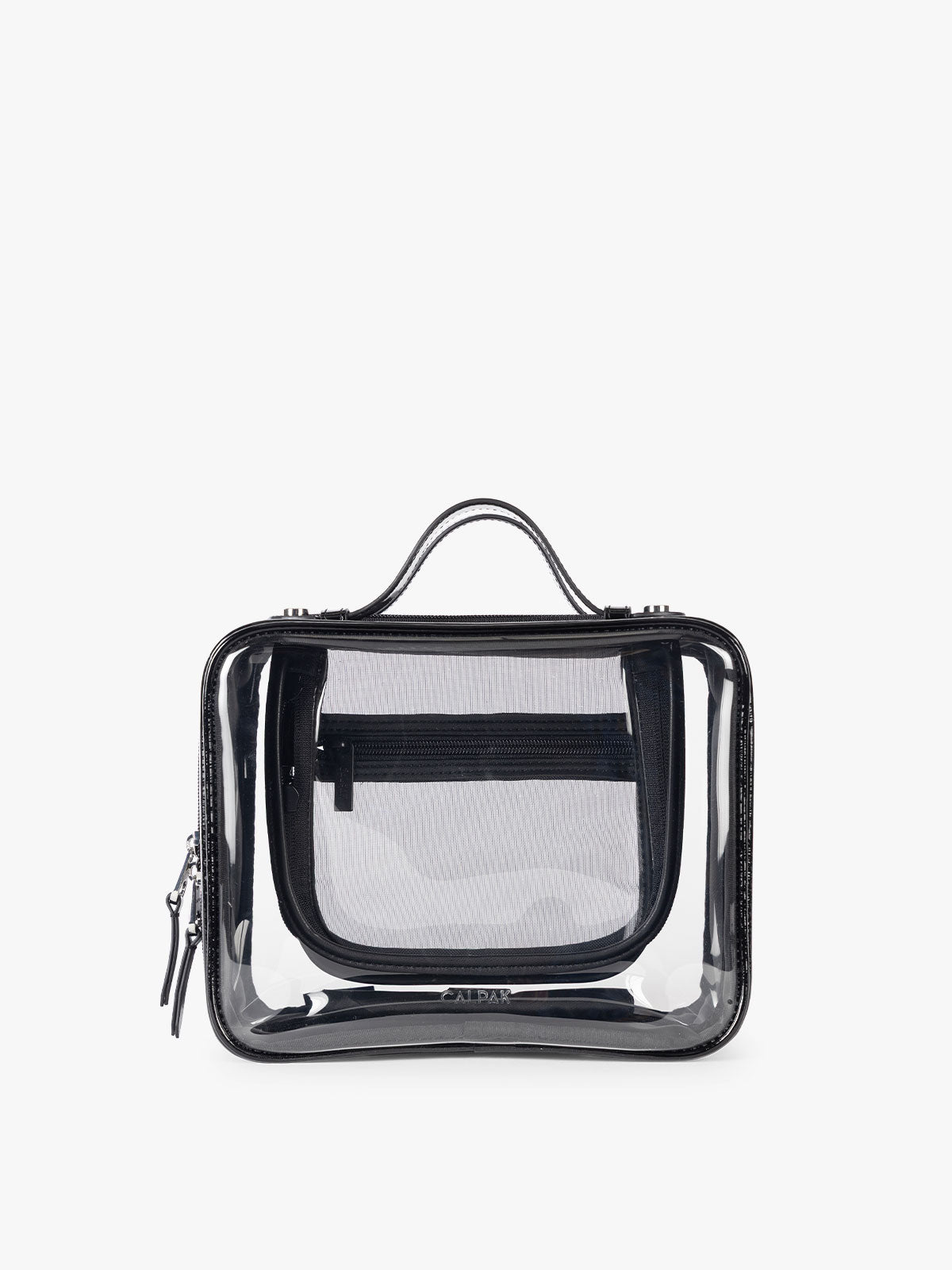 CALPAK Medium Clear Cosmetic Case in Glazed Black on a white background; CMM2201-GLAZED-BLACK