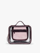 CALPAK Medium Clear Cosmetics Case that is a transparent pouch with a deep red Dark Cherry in crocodile-embossed; CMM2201-DARK-CHERRY-FAUX-CROC