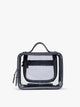 CALPAK Medium Clear Cosmetics Case that is a transparent pouch with a deep blue Navy in crocodile-embossed; CMM2201-NAVY-FAUX-CROC