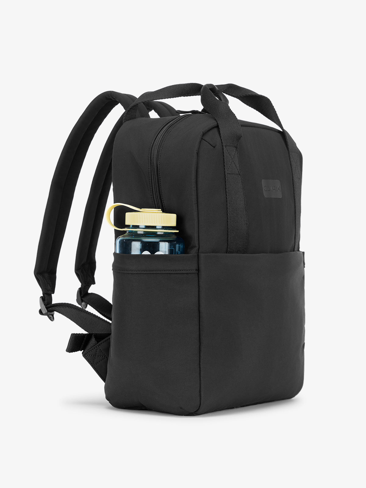 CALPAK Connect Laptop Backpack with large side water bottle pocket in black; BCN2401-BLACK