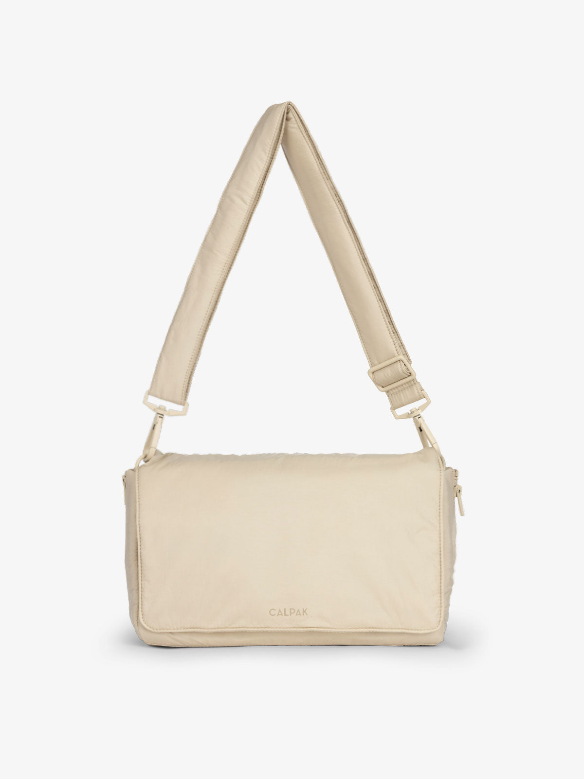 CALPAK Convertible Stroller Caddy Crossbody made with Oeko-Tex certified, recycled, and water-resistant material in oatmeal; SCB2401-OATMEAL