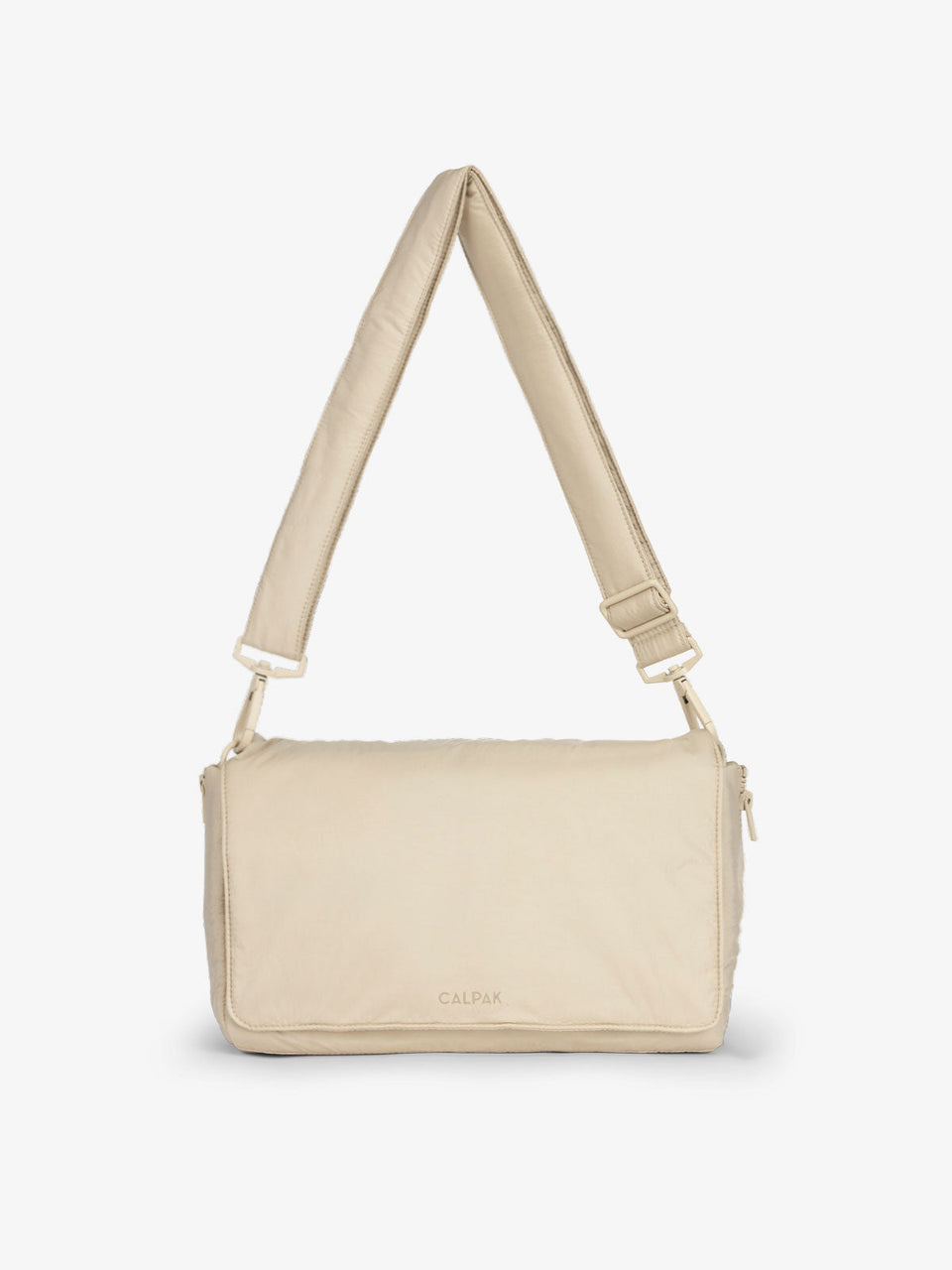 CALPAK Convertible Stroller Caddy Crossbody made with Oeko-Tex certified, recycled, and water-resistant material in oatmeal; SCB2401-OATMEAL