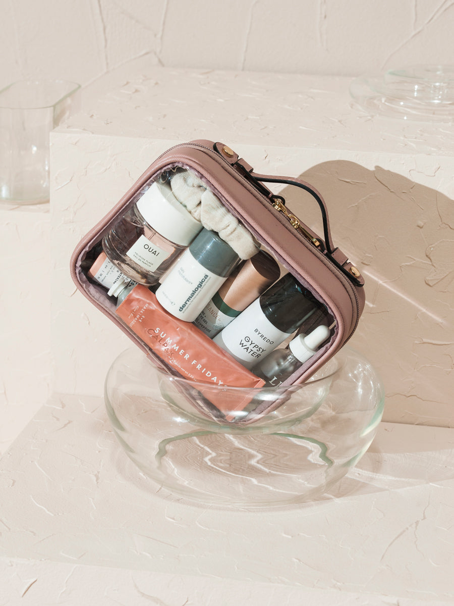CALPAK transparent cosmetics case with handles in pink; CCM2001-MAUVE