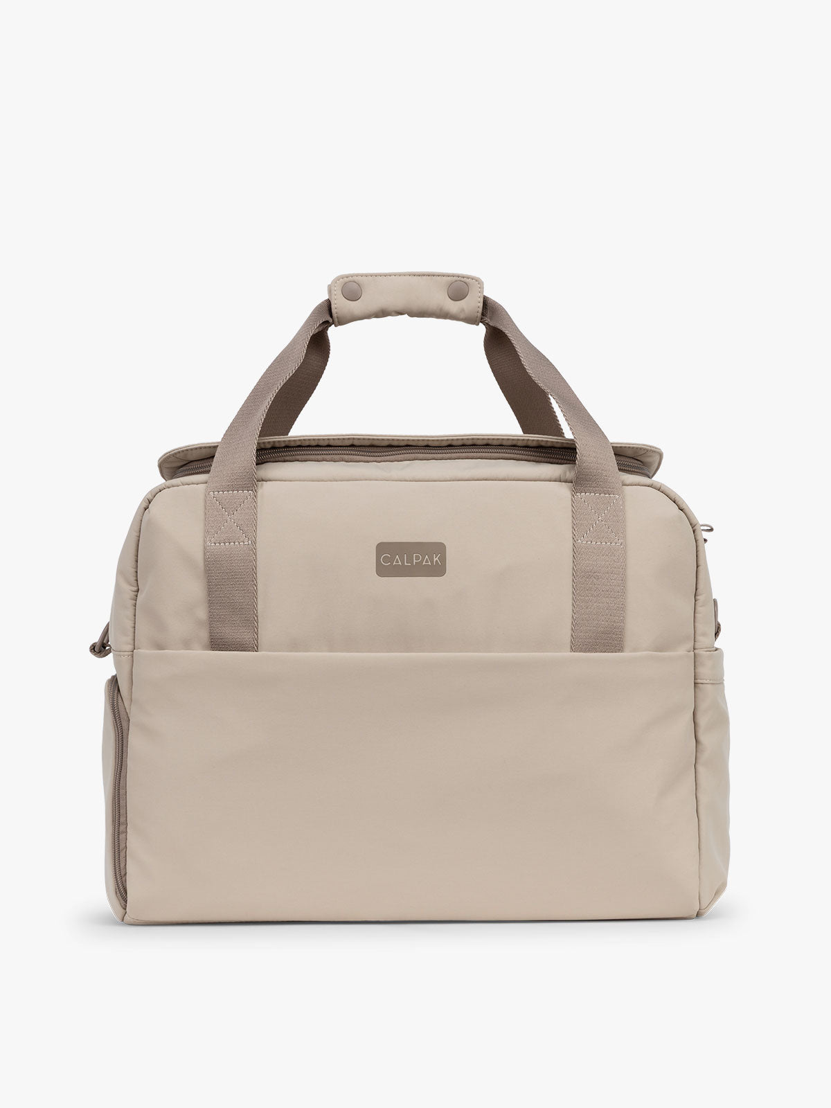 CALPAK Laptop Duffel in beige Greige front view with white background; DCN2401-GREIGE