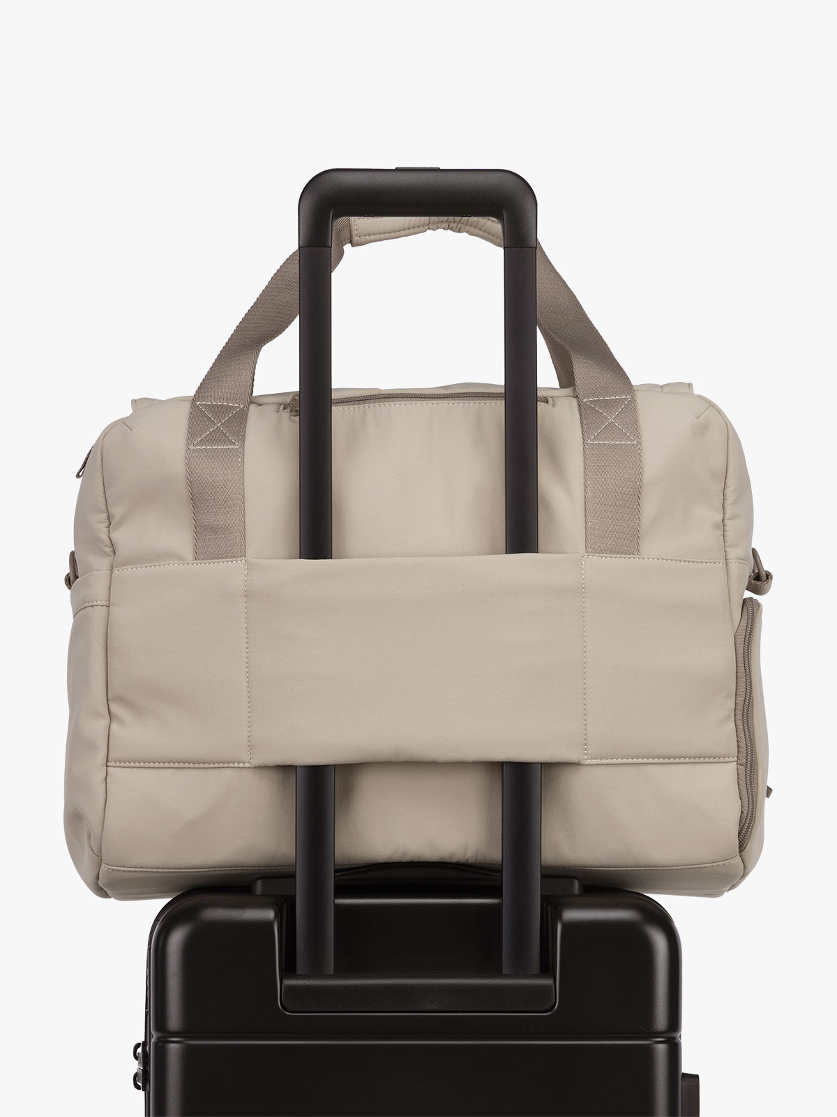 CALPAK Laptop Duffel in beige Greige luggage trolley sleeve with white background; DCN2401-GREIGE