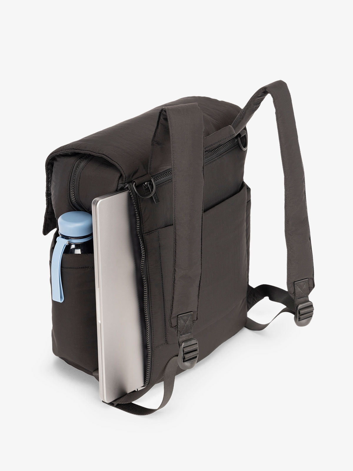 Black CALPAK diaper backpack with 14 inch laptop sleeve and adjustable shoulder straps; BPB2401-BLACK, BBPB2401-BLACK