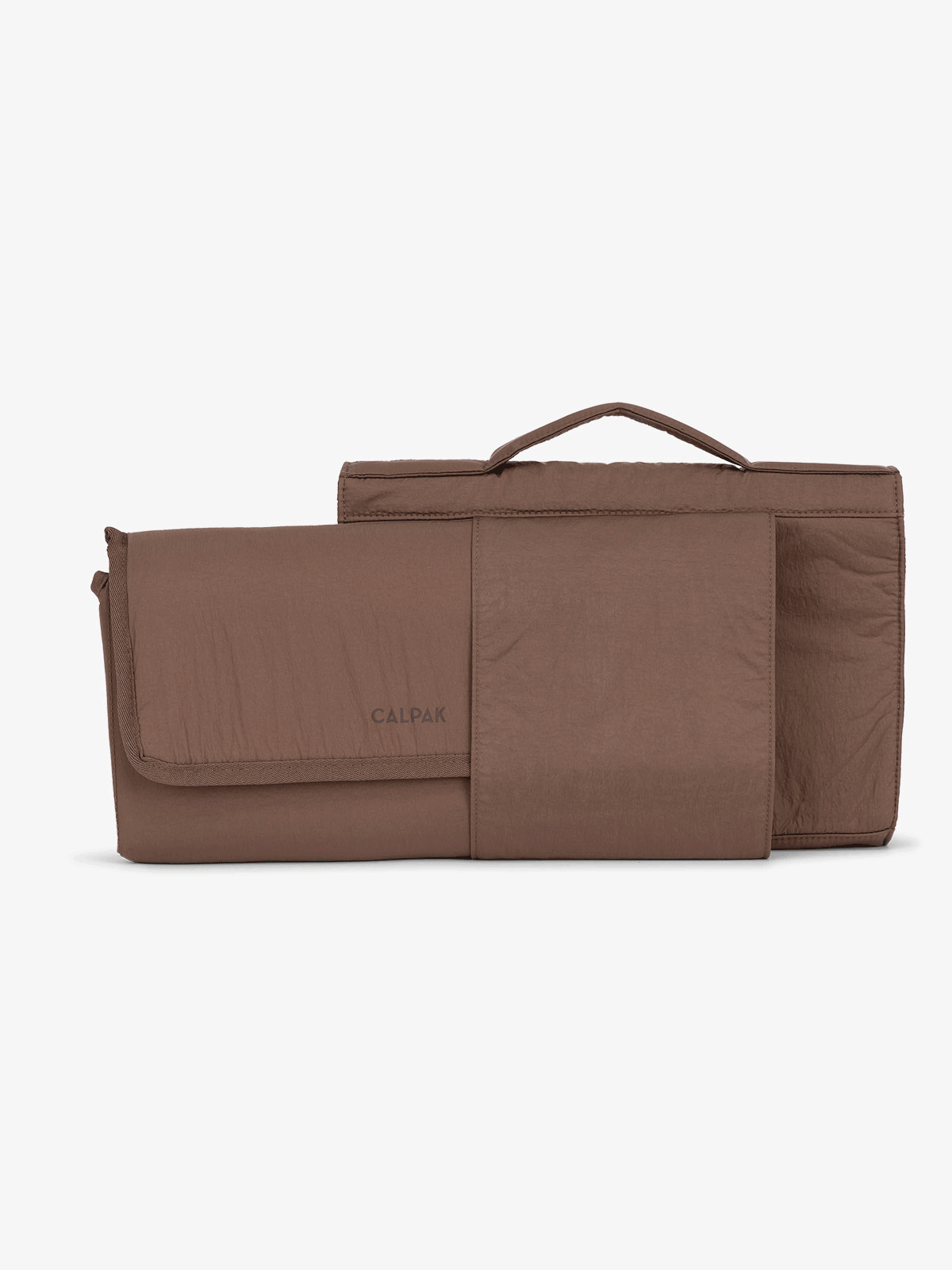 CALPAK diaper changing pad organizer with slip pocket for detachable changing pad in brown; CPB2402-HAZELNUT