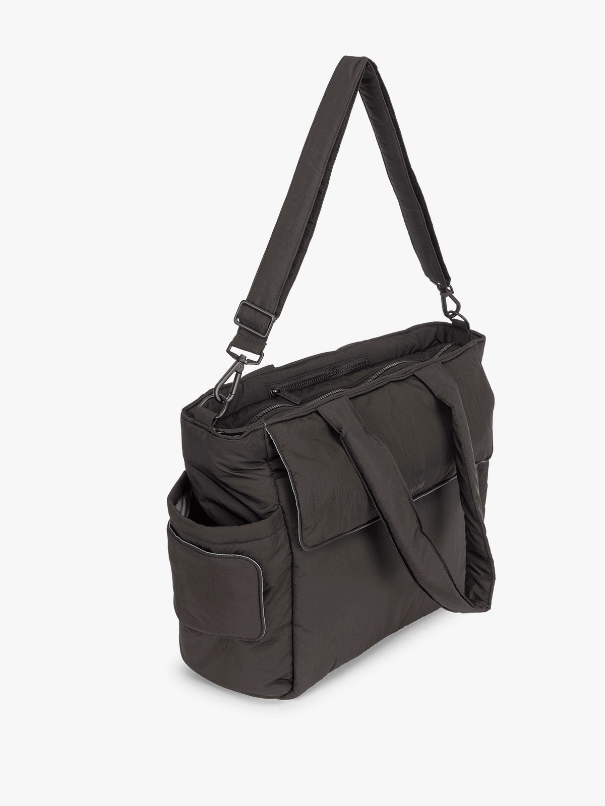 CALPAK diaper tote bag with baby wipe compartment in black; TBB2401-BLACK