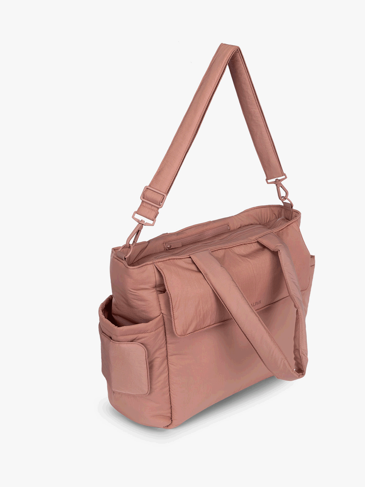 CALPAK diaper tote bag with baby wipe compartment in pink; TBB2401-PEONY