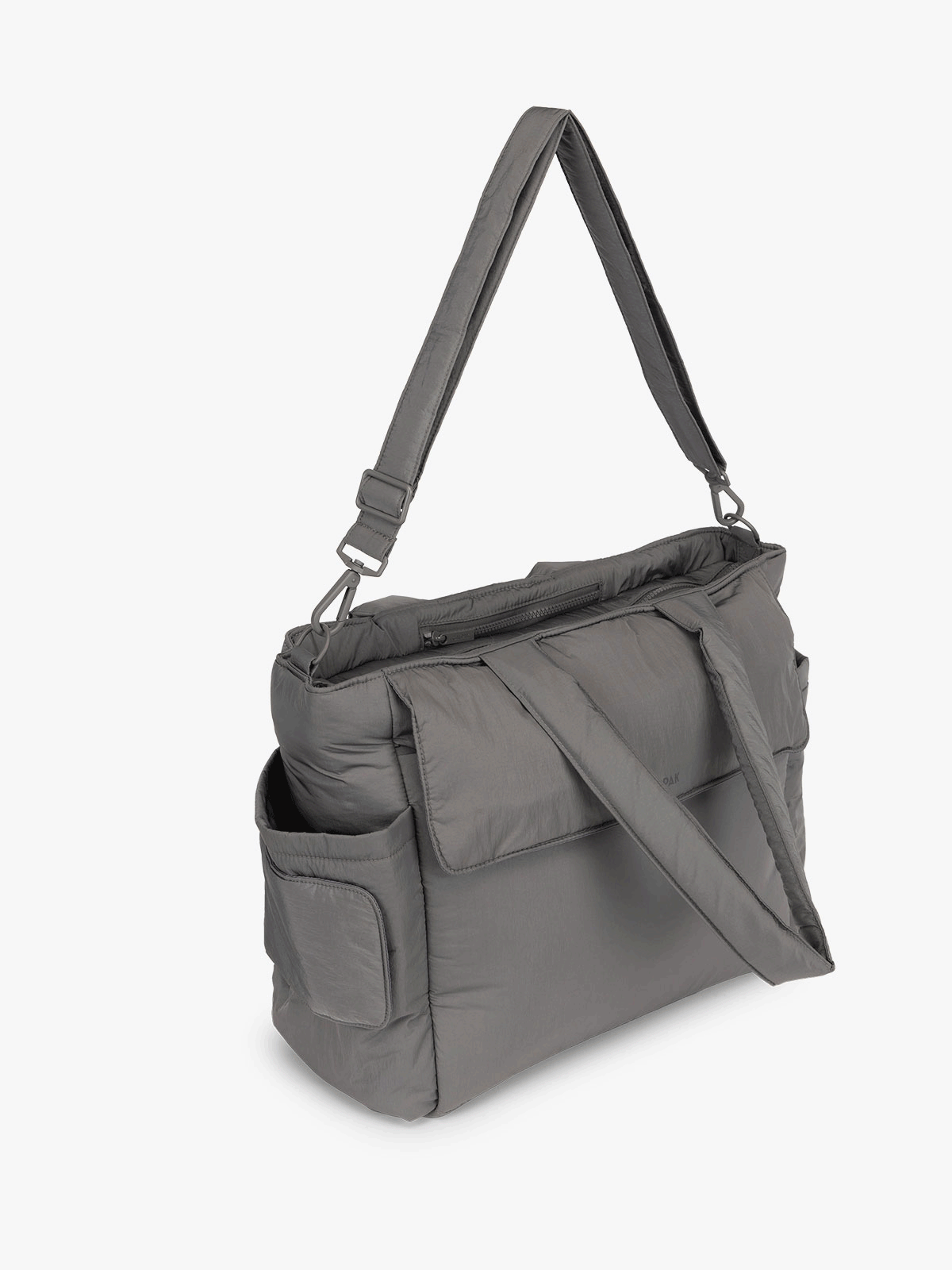 CALPAK diaper tote bag with baby wipe compartment in gray; TBB2401-SLATE