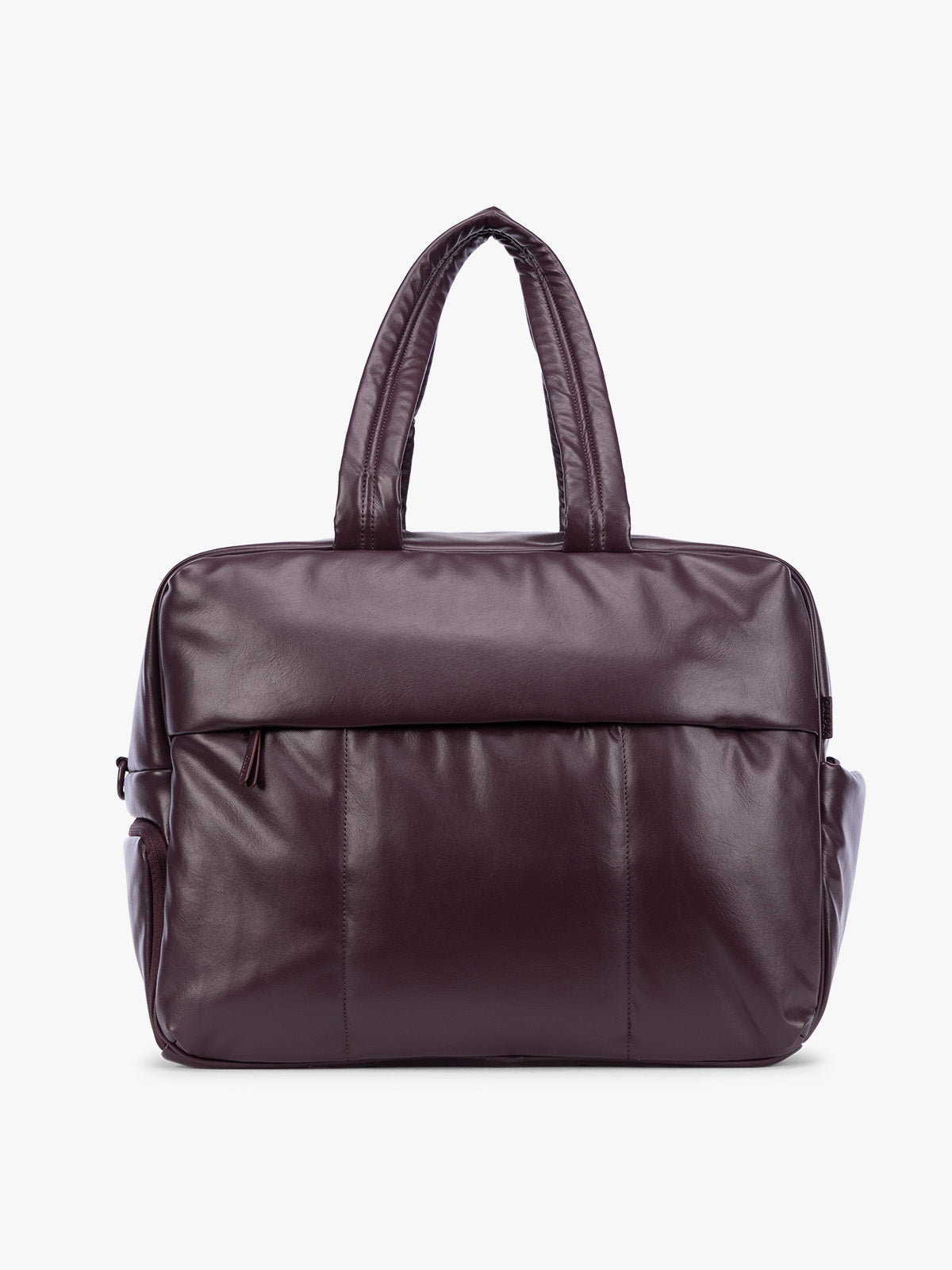 Dark Cherry deep burgundy CALPAK Luka Large Duffel in vegan leather with dual top handles, shown against a plain white background; DLL2201-DARK-CHERRY-PU