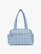 CALPAK Luka Mini Duffel in white and blue gingham print in French Blue Gingham; DLM2501-FRENCH-BLUE-GINGHAM