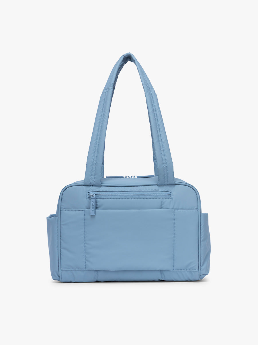 Back side of CALPAK Luka Mini Duffel in light blue French Blue; DLM2501-FRENCH-BLUE