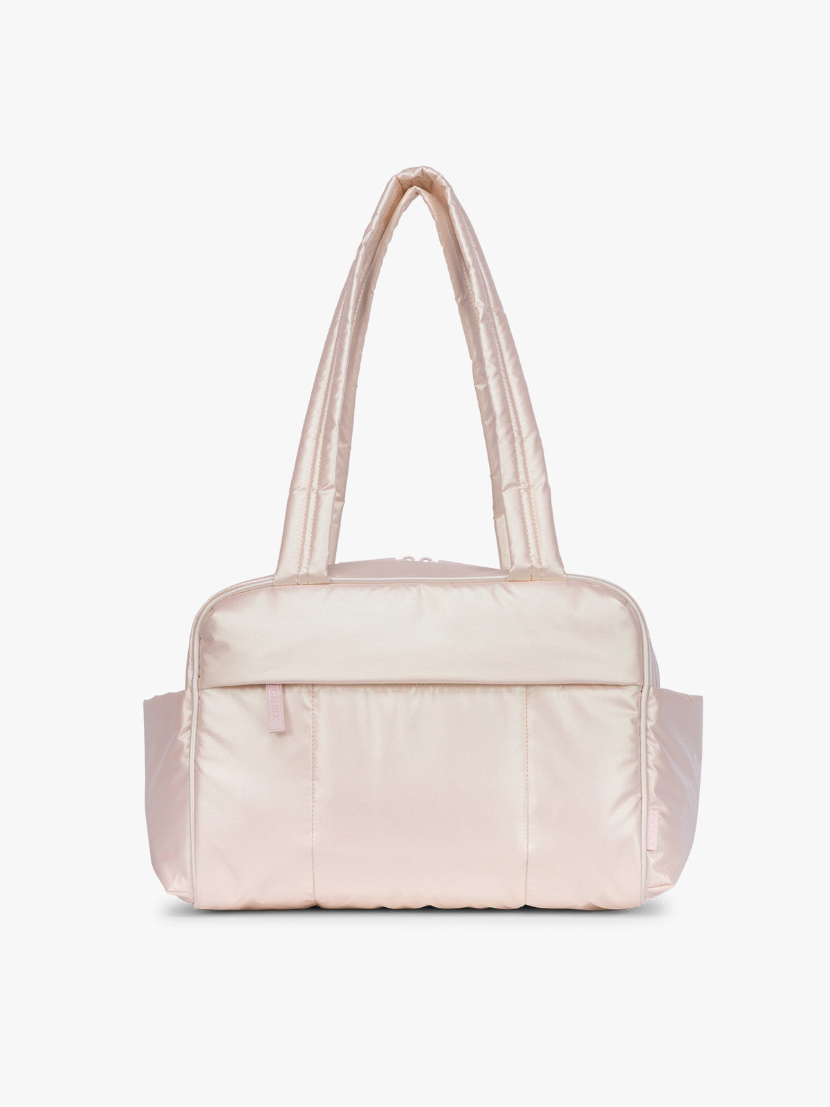 CALPAK Luka Mini Duffel in light pink shiny Pearlescent; DLM2501-PEARLESCENT