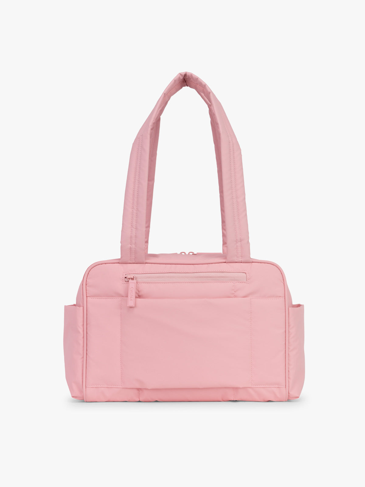 CALPAK Luka Mini Duffel in pink Blossom back view with zipper; DLM2501-BLOSSOM