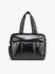 CALPAK Luka Duffel in shiny black on a white background; DSM1901-GLAZED-BLACK