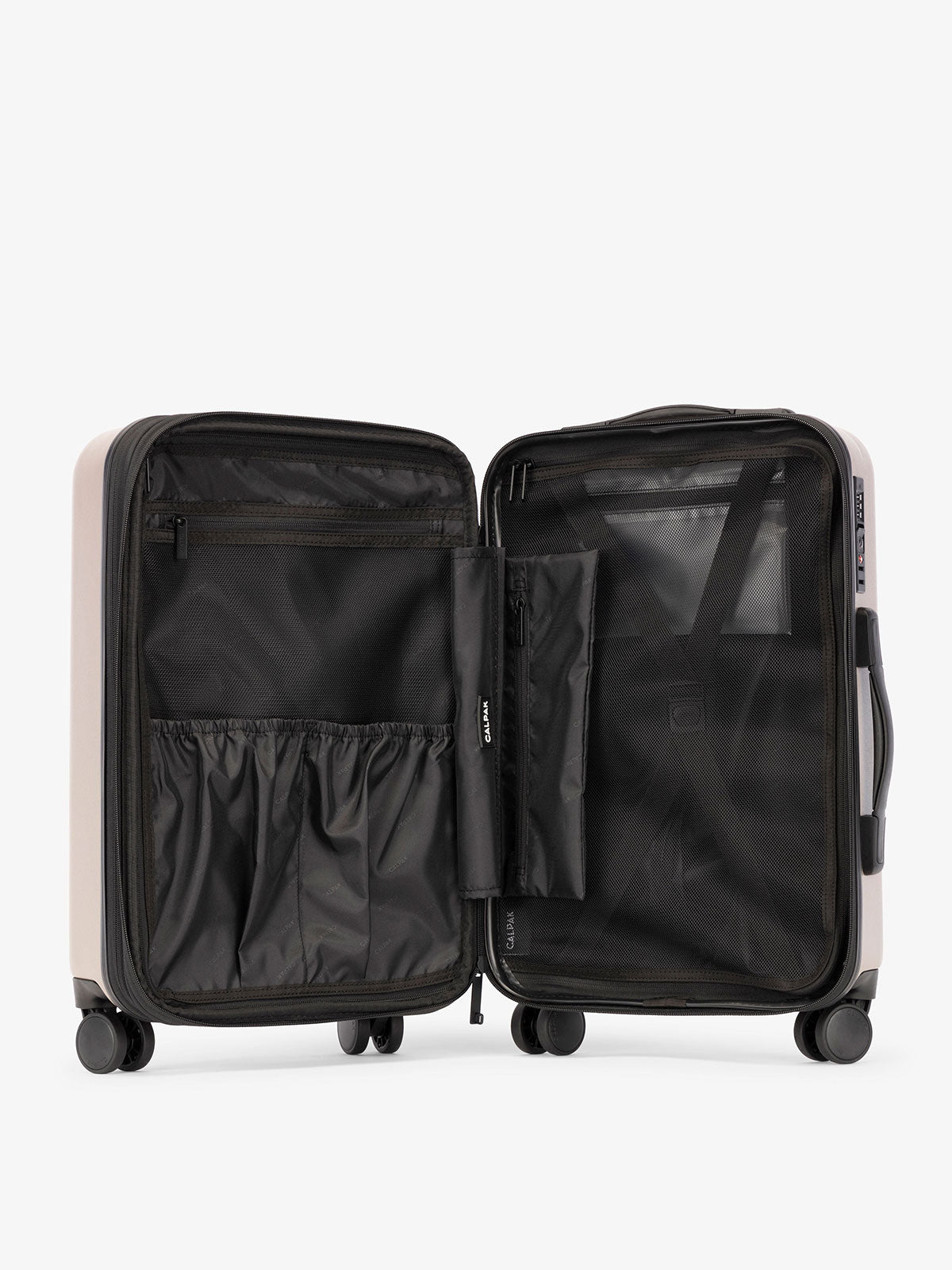 CALPAK Luggage bundle interior compartments in brown chocolate; LCO8000-CHOCOLATE