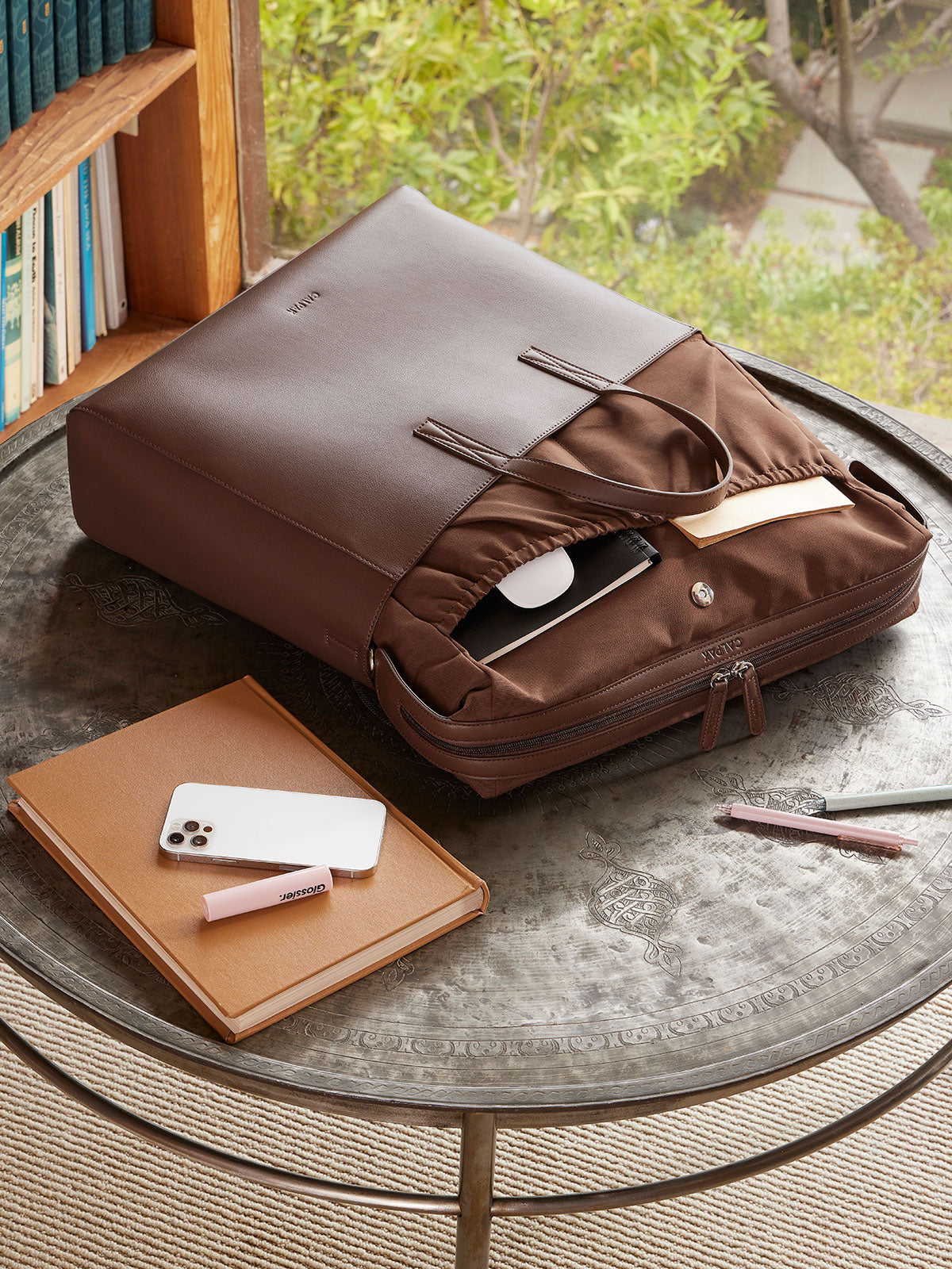 tote bag for laptop with laptop sleeve; ATO2102-ESPRESSO